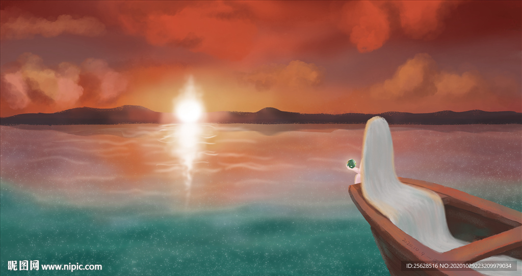 手繪夕陽