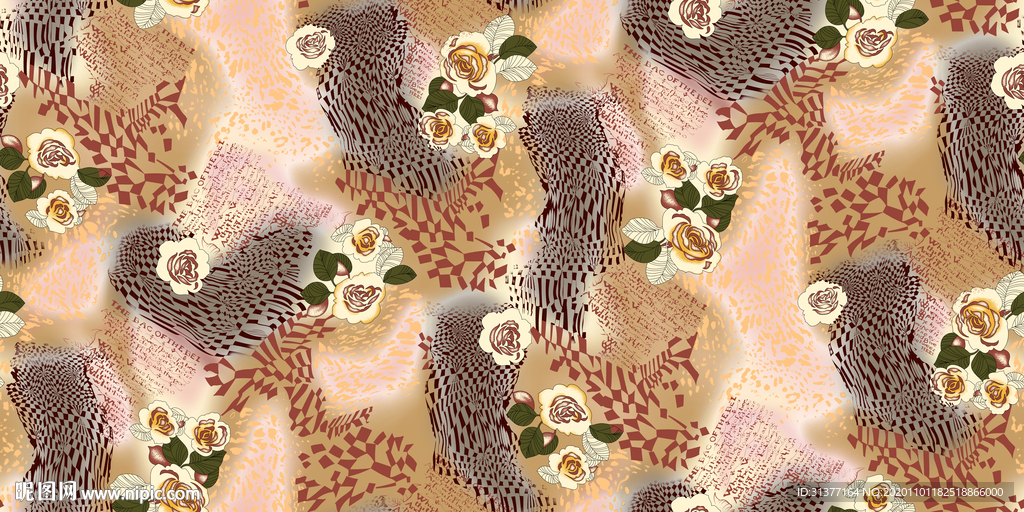 抽象豹纹渐变定位植物花