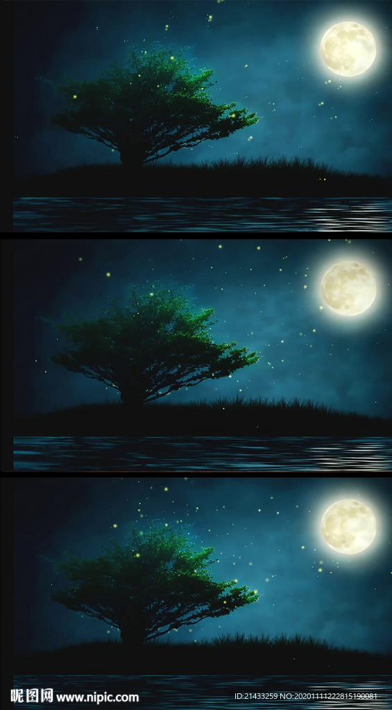 山楂树萤火虫月亮浪漫舞台背景