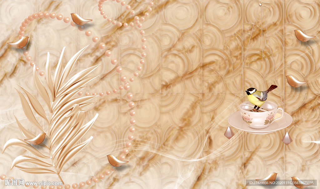 玉雕花鸟琉璃背景立体背景墙壁画