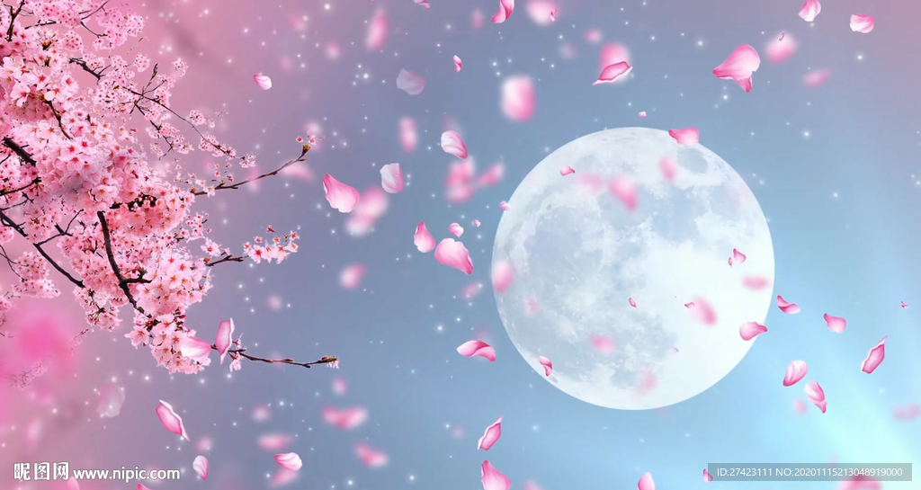 唯美古風(fēng)圓月落花 舞美背景視頻