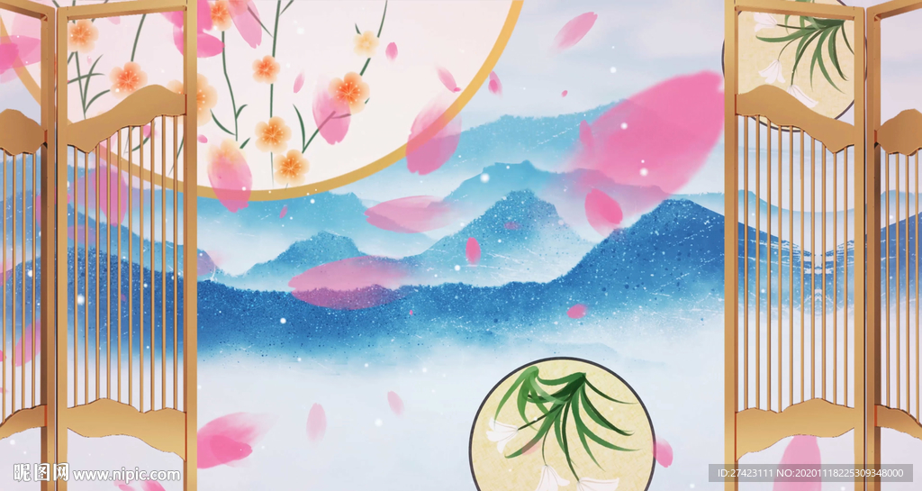 唯美古風團扇 舞臺大屏背景視頻