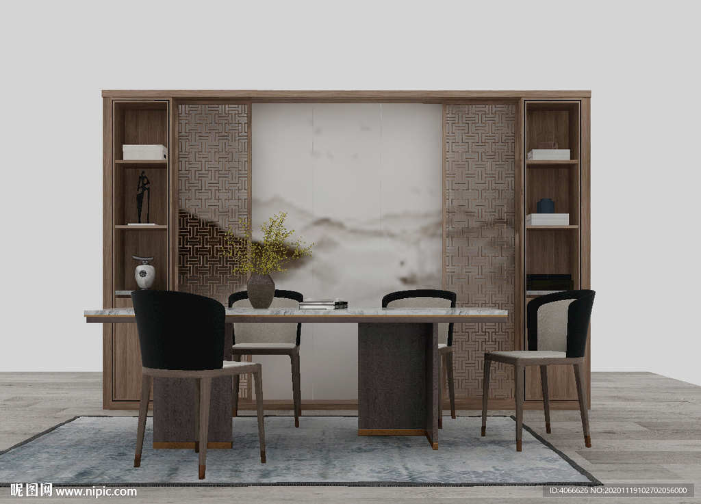 新中式餐桌椅装饰柜3d模型