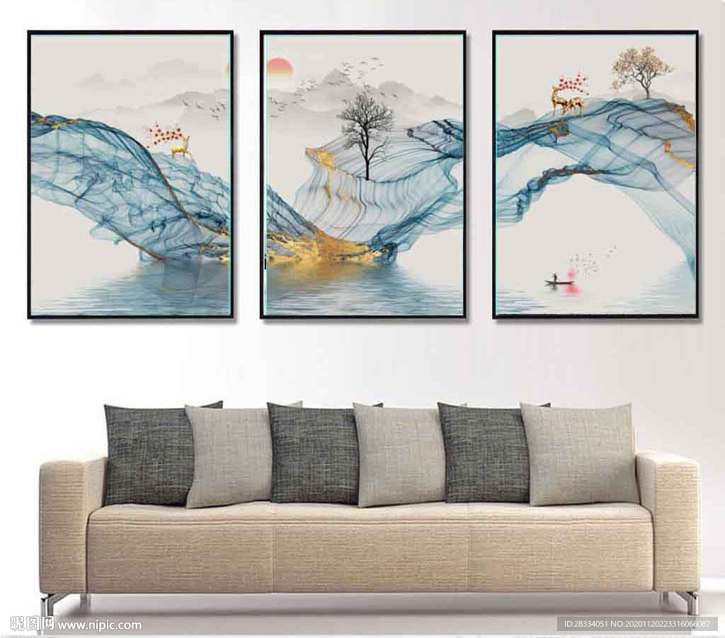 新中式抽象山水飘带装饰无框画