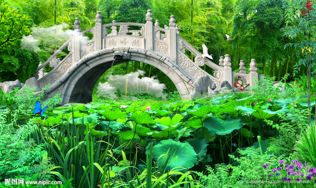 小桥流水竹林3D风景画