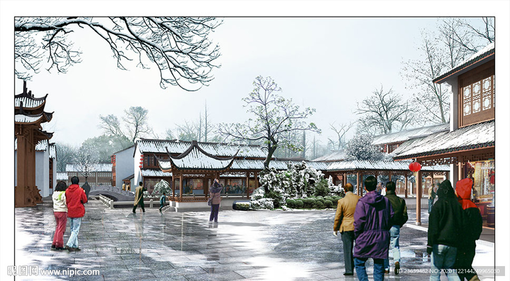 古街道雪景效果圖
