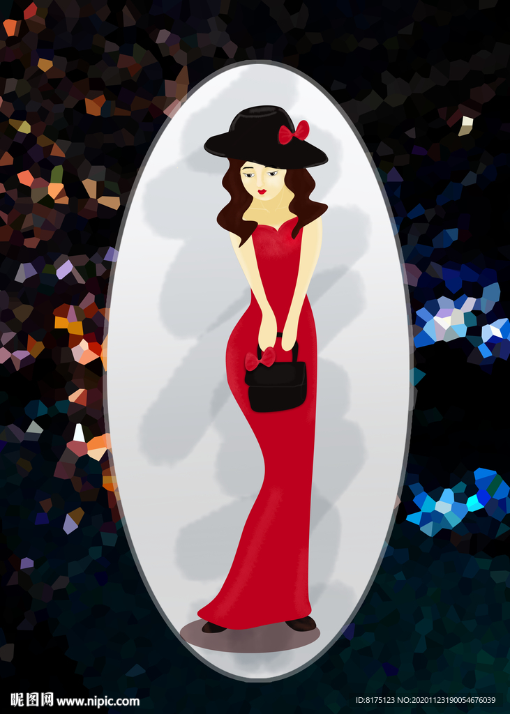 照鏡子的女人插畫