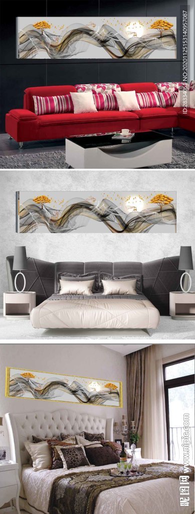 新中式抽象麋鹿山水风景床头画