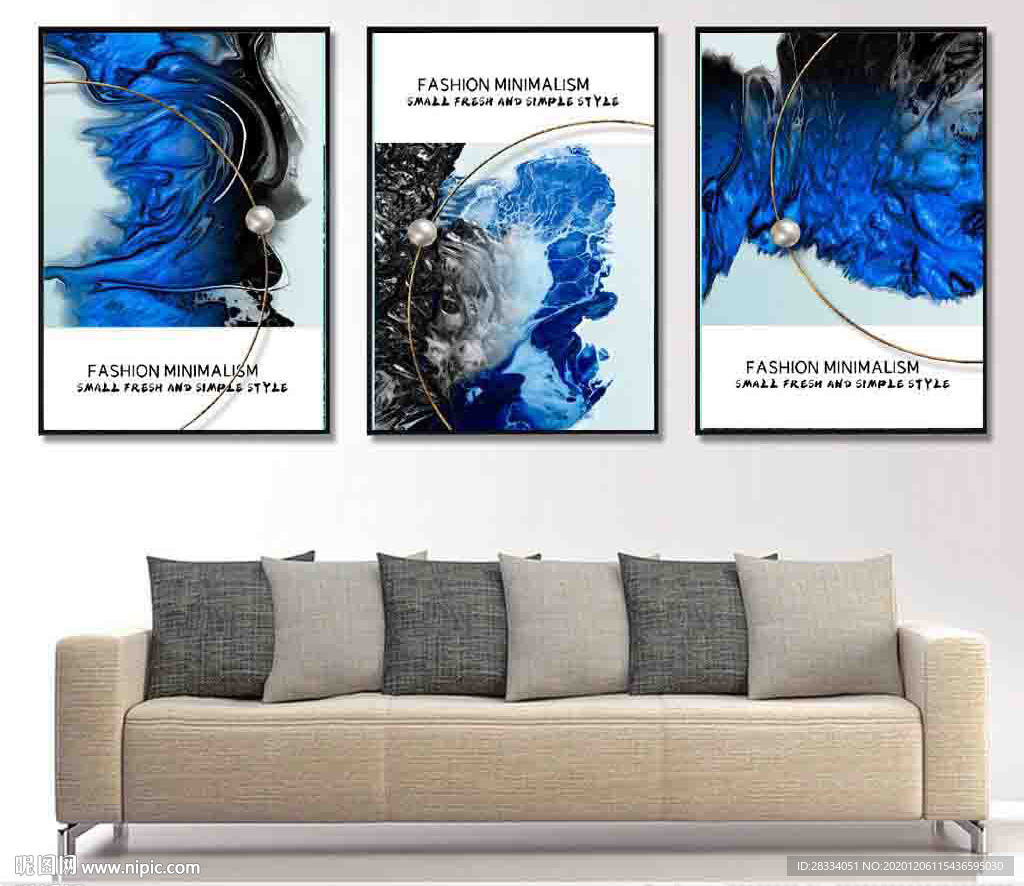 北欧风抽象蓝色水墨油画装饰画