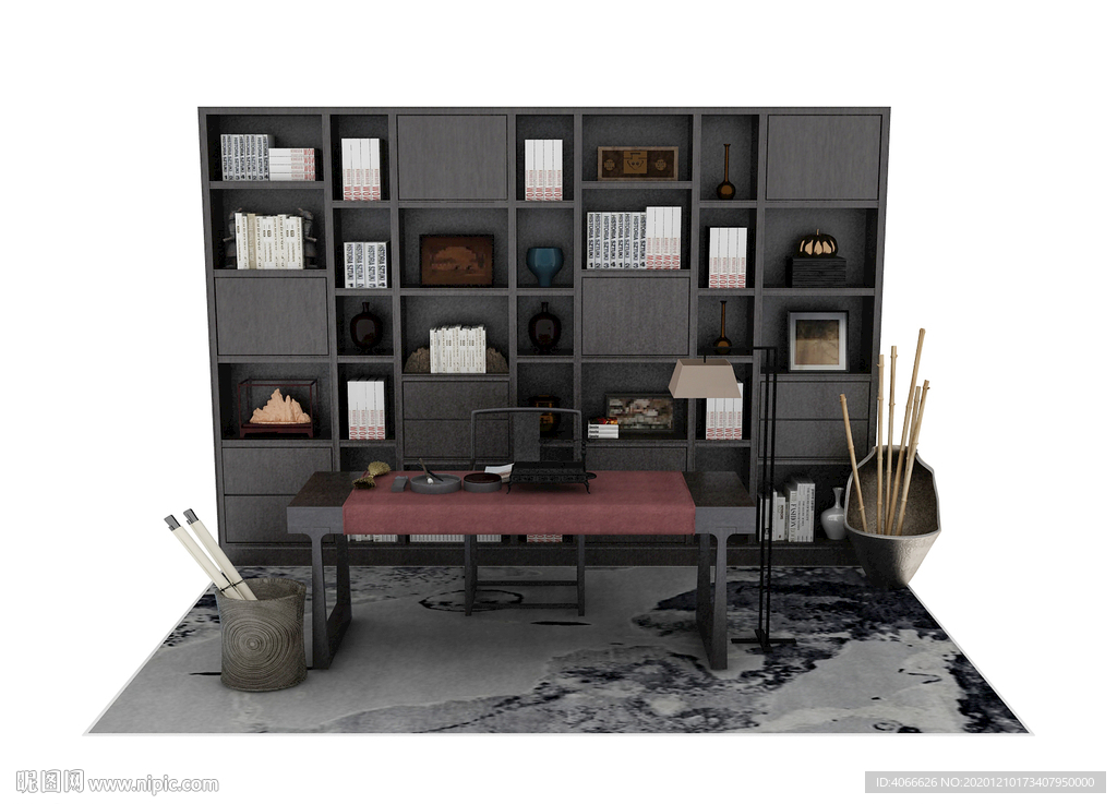 书法桌书柜3d模型