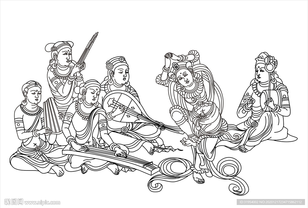 敦煌壁畫線描音樂舞蹈