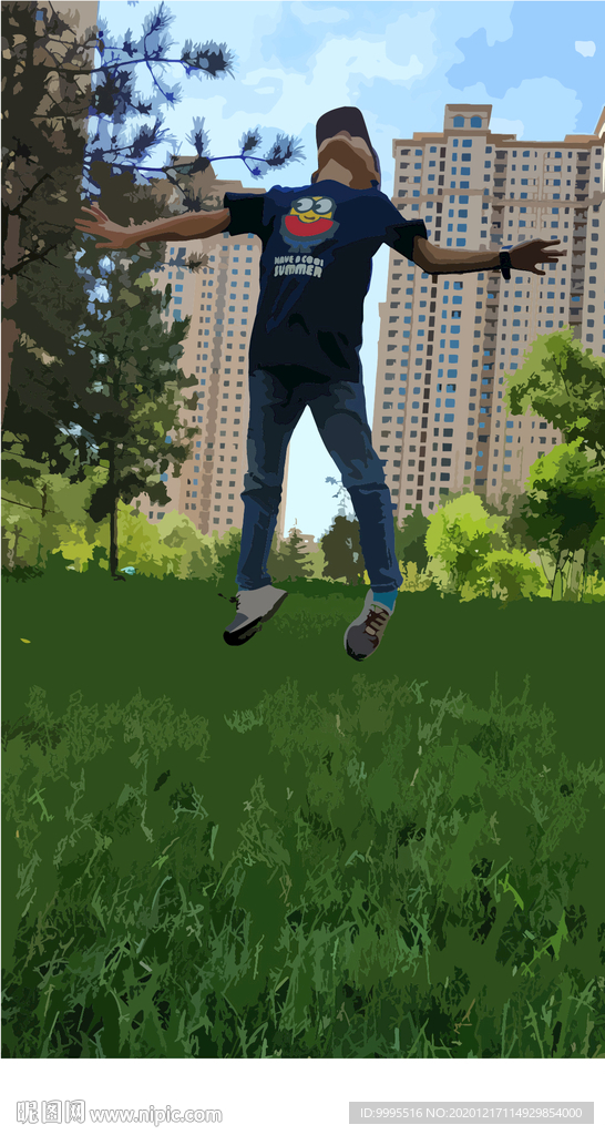 AI矢量兒童跳躍圖