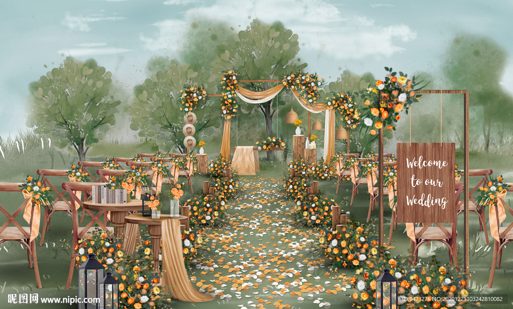 橙色户外婚礼仪式区
