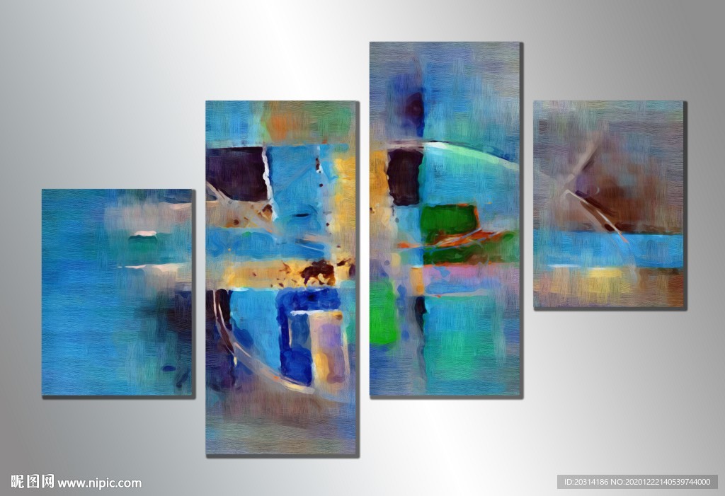 四联画油画抽象壁画