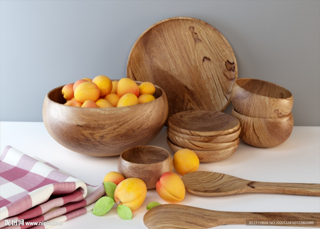 厨房毛巾水果桃子木制碗盘模型