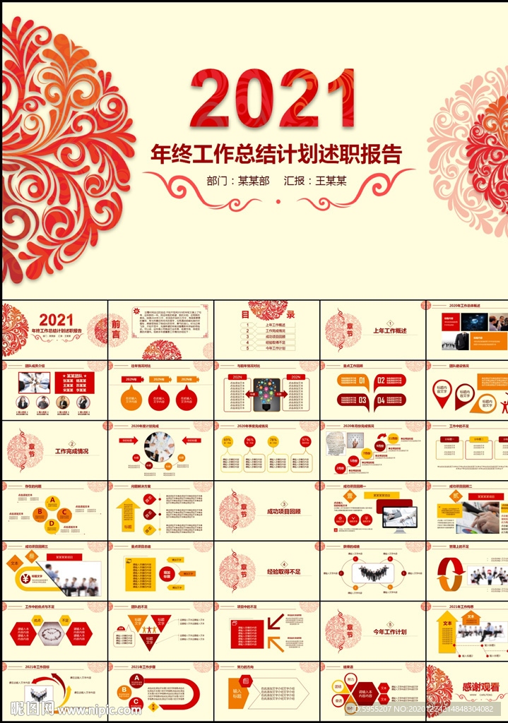 喜慶花紋2021年述職報告計劃