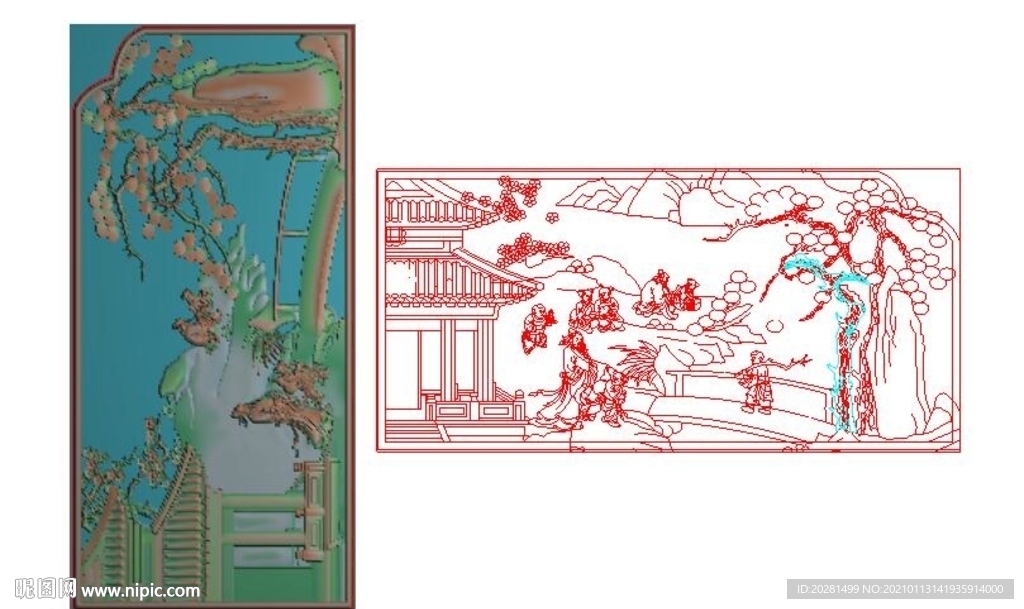 山水 精雕圖