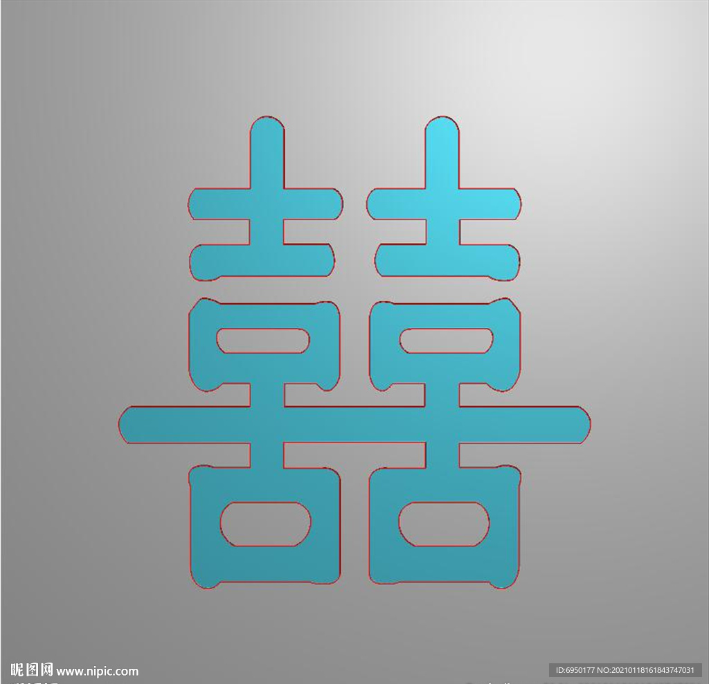 雙喜字精雕圖喜子灰度圖浮雕圖