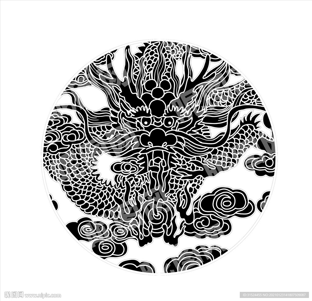 龍紋黑白矢量圖