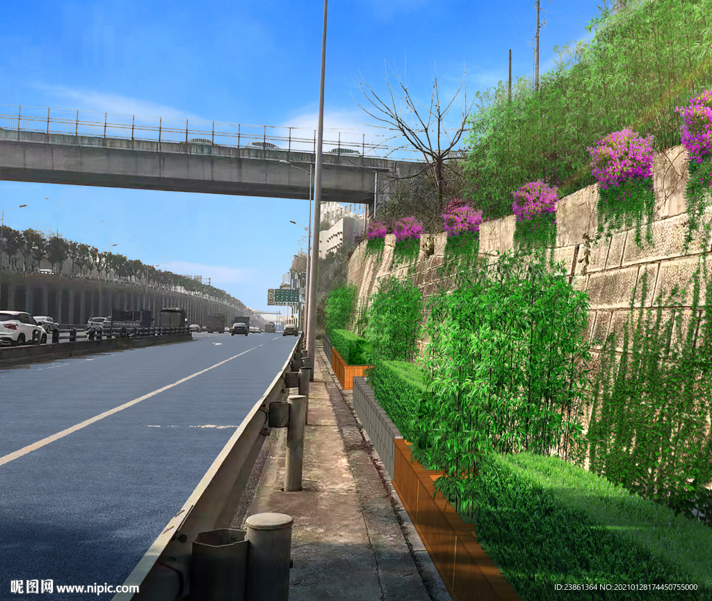 市政道路绿化堡坎斜坡花箱图片