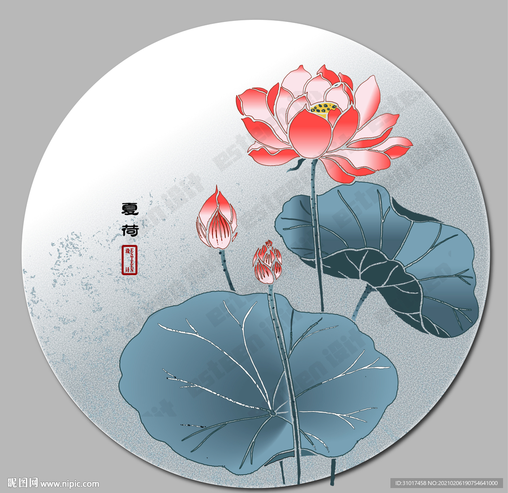 墨荷墨蓮荷花蓮花中國畫壁畫矢量