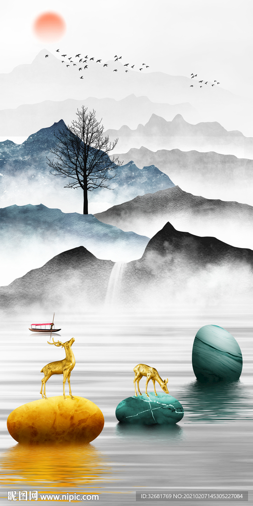 麋鹿山水