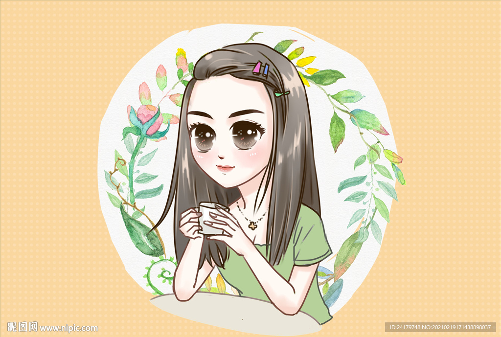 清新美女人物漫畫頭像視頻過程