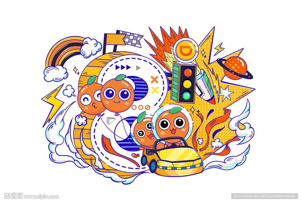 開車卡通涂鴉插畫