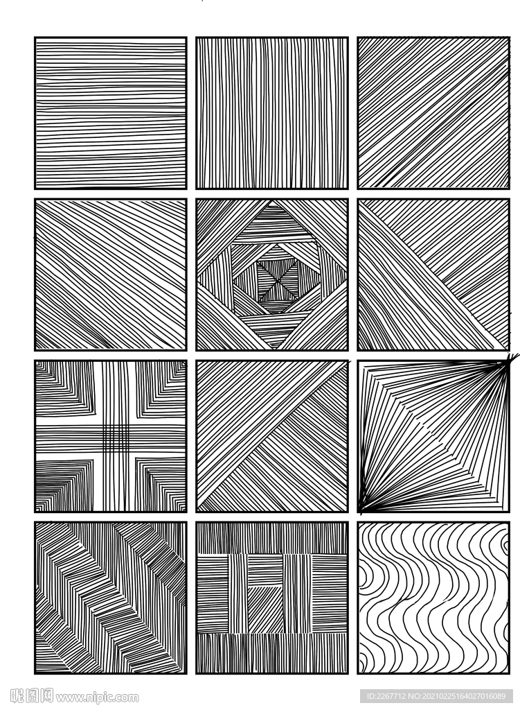 手繪線條平面構成黑白線描線底紋