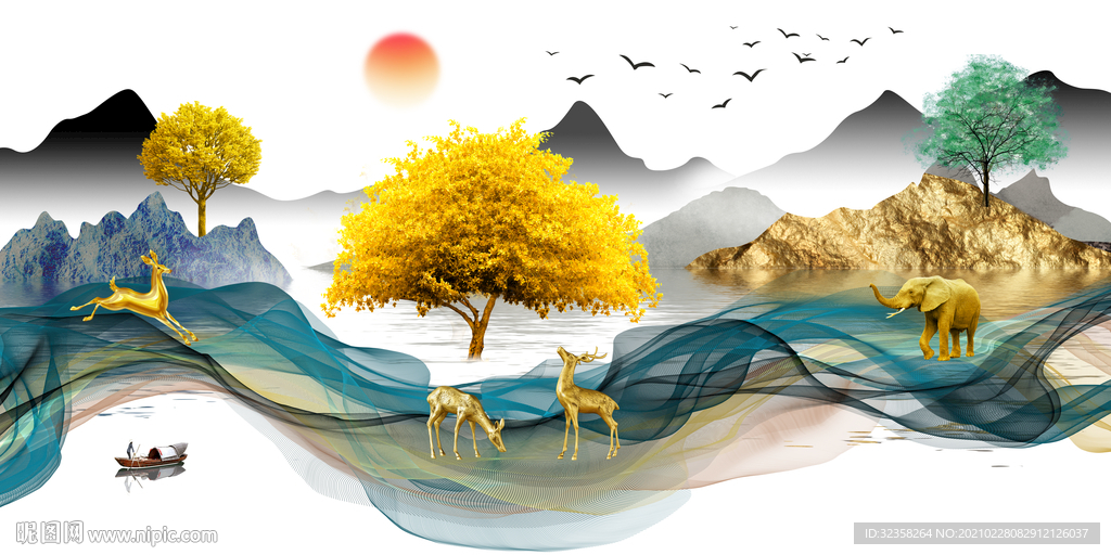 發(fā)財(cái)樹山水畫玄關(guān)