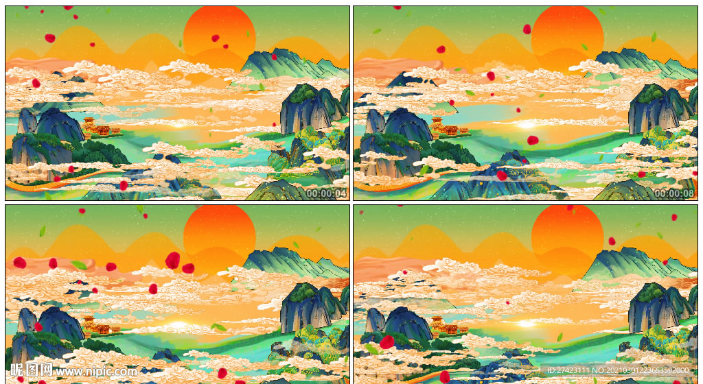 4K中國(guó)風(fēng)國(guó)潮祥云山水背景視頻