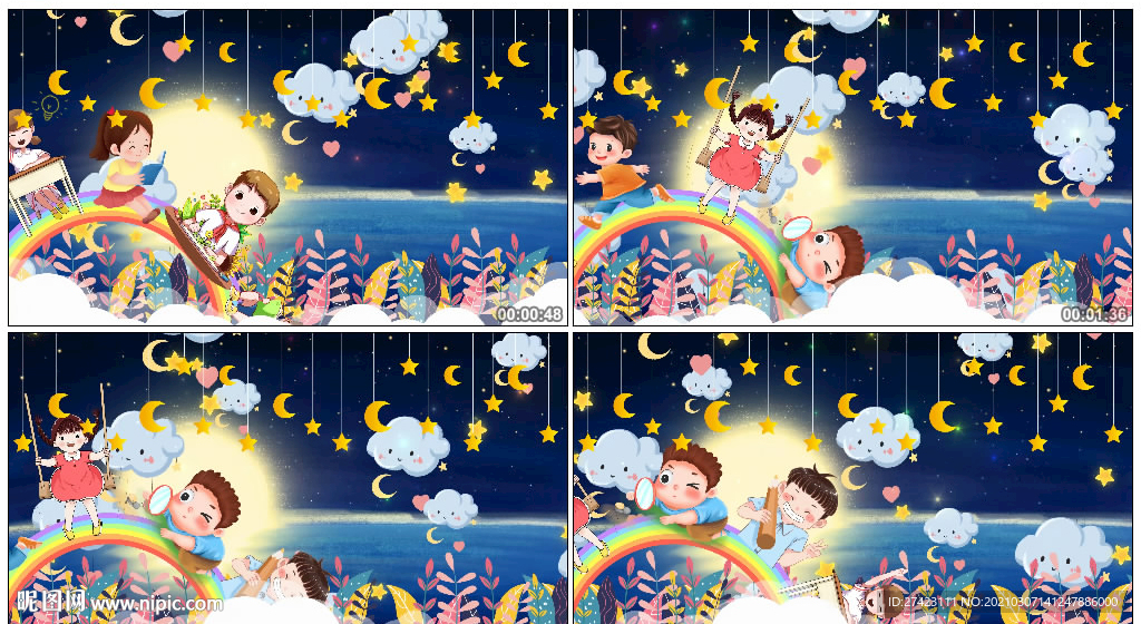 4K卡通夜晚星空 背景視頻素材