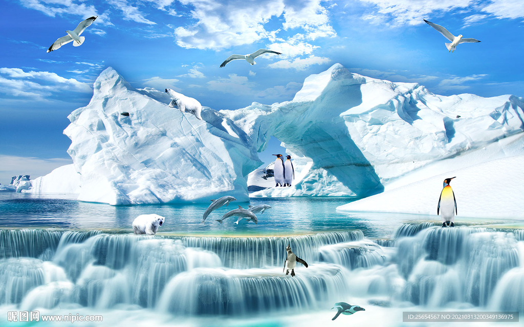 冰山流水风景背景墙