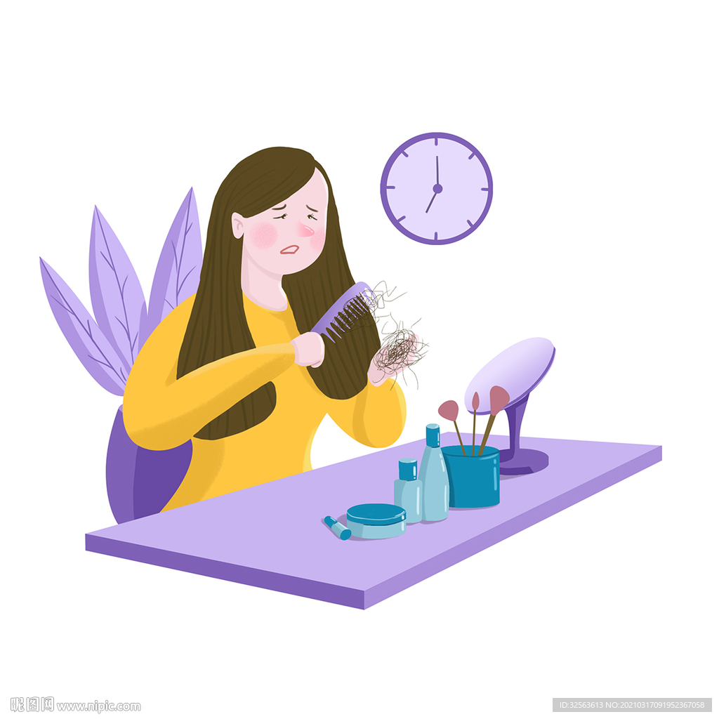 女性脫發(fā)插畫(huà)元素