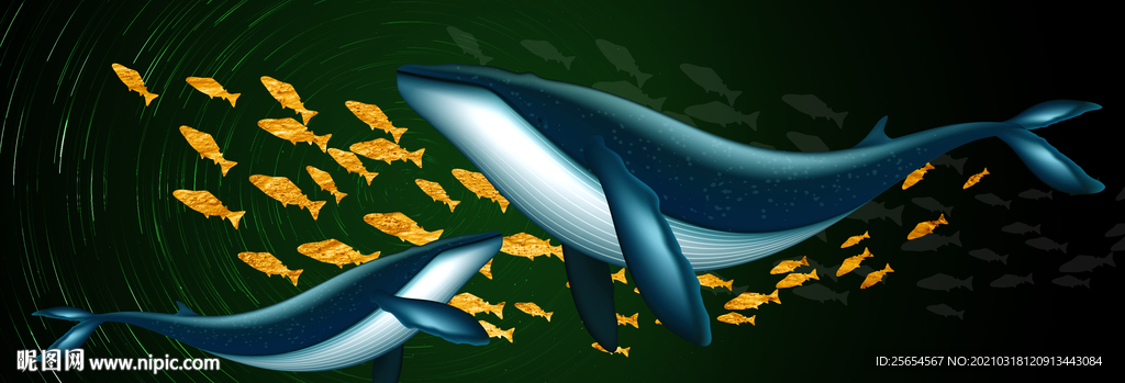 抽象意境游鱼鱼鲸鱼装饰画