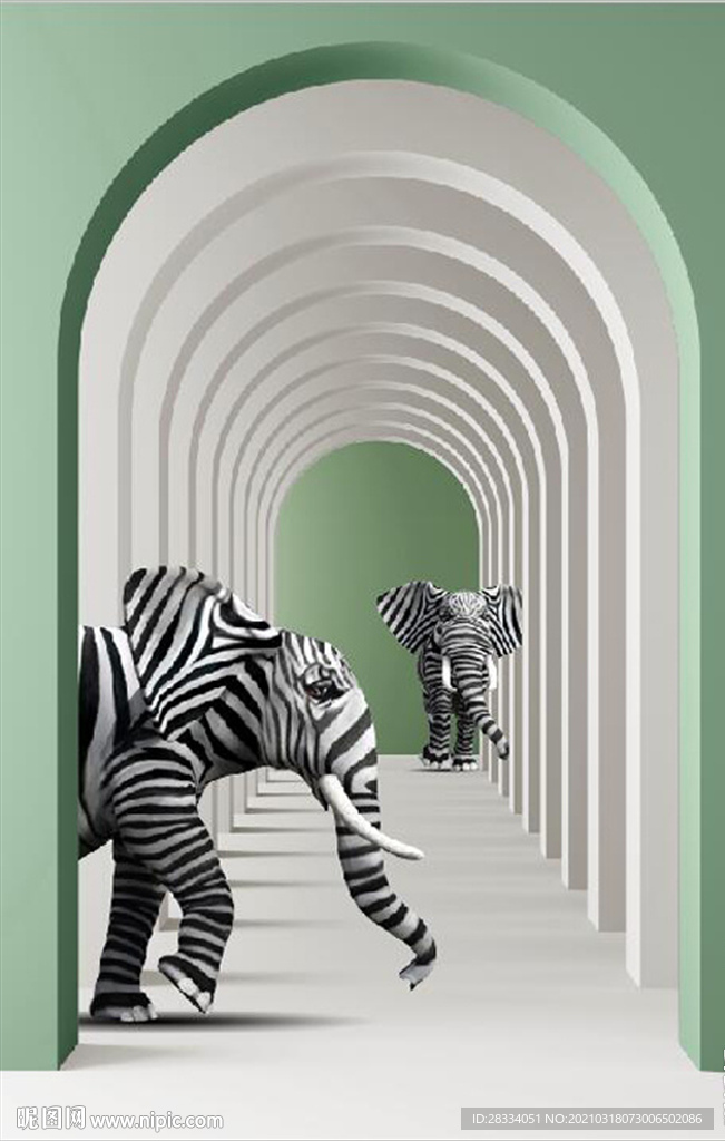 现代立体走廊大象舞蹈装饰画