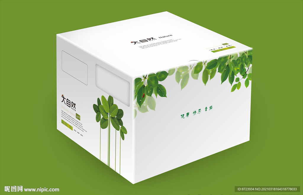 大自然绿色植物蛋糕包装盒平面图