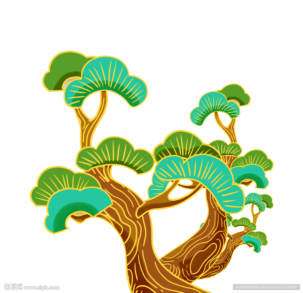 绿色松树国潮植物元素