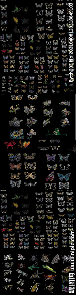 蝴蝶图案花纹CAD图库