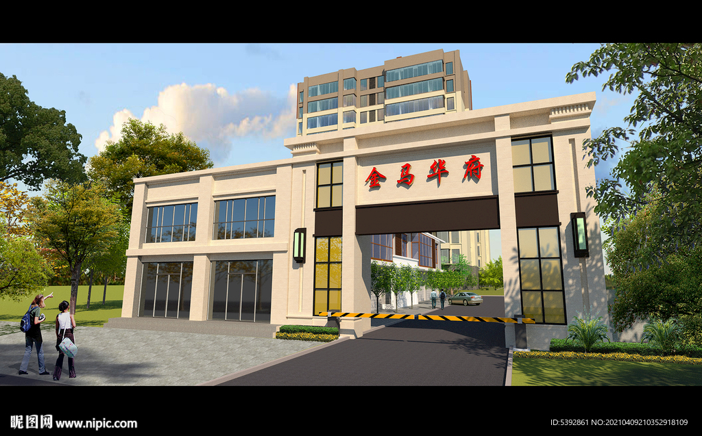 SU小區入口渲染圖內含PSD