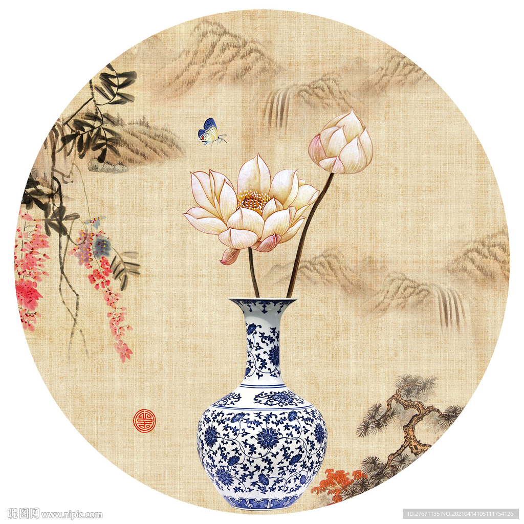 新中式古典荷花装饰画