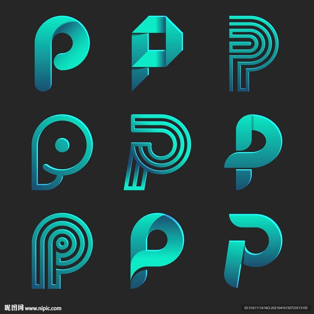 字母P创意图形图标UI 