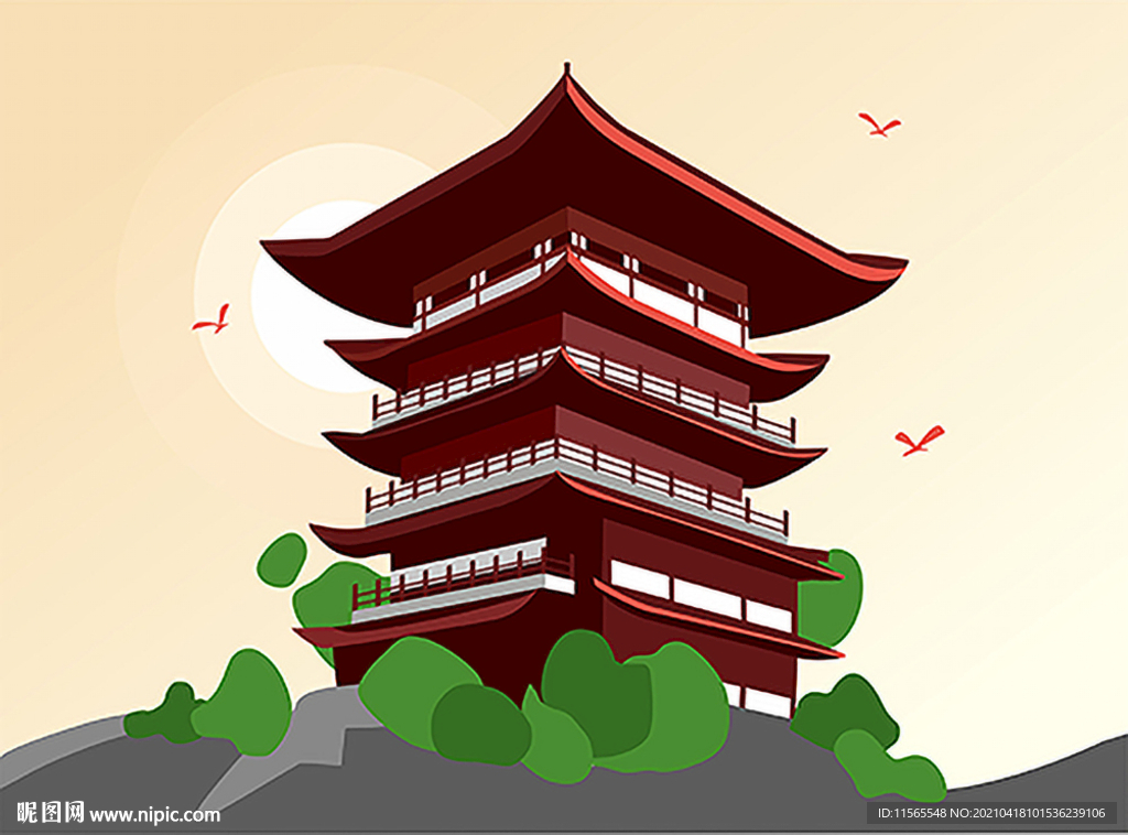 城市古建筑矢量圖片
