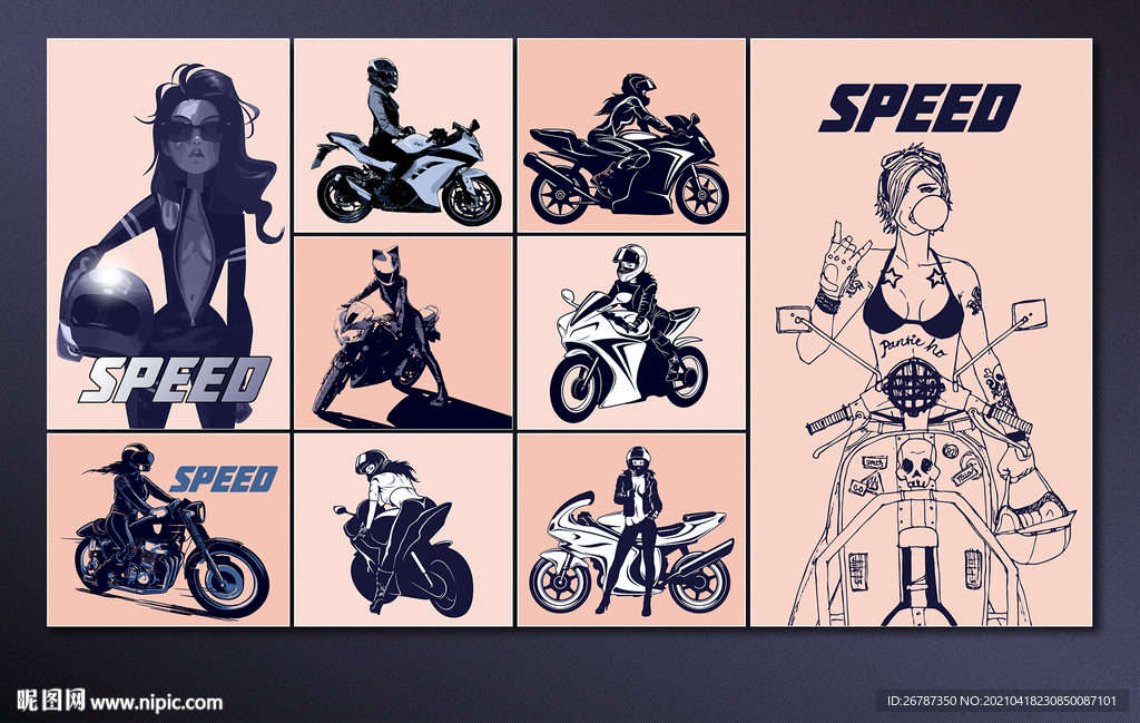 矢量女子摩托骑行系列