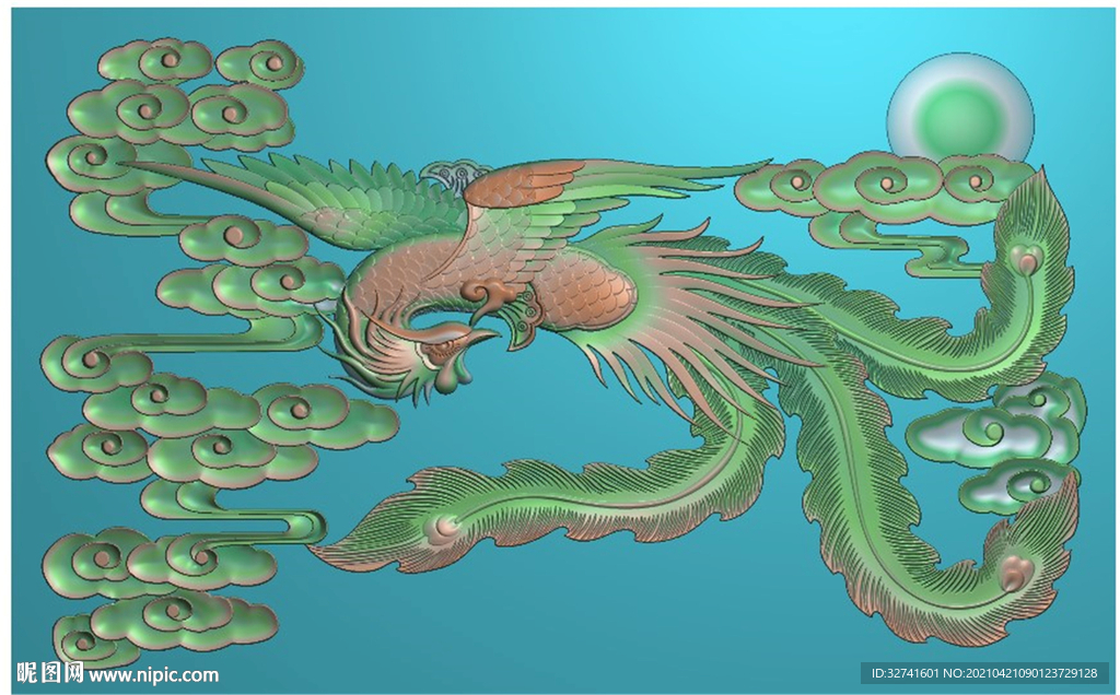 祥云單鳳鳳凰浮雕圖