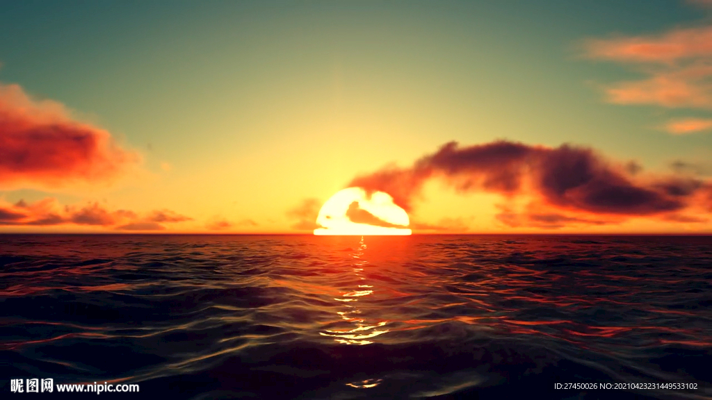 海上红色夕阳 日落 日出 大海