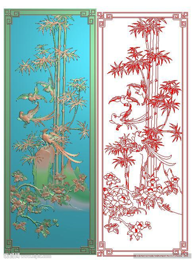 竹子 花鳥 大門
