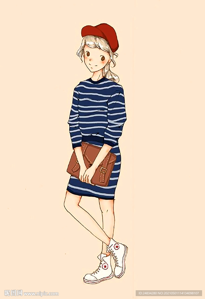 手繪文藝女生插畫燙畫清新素材