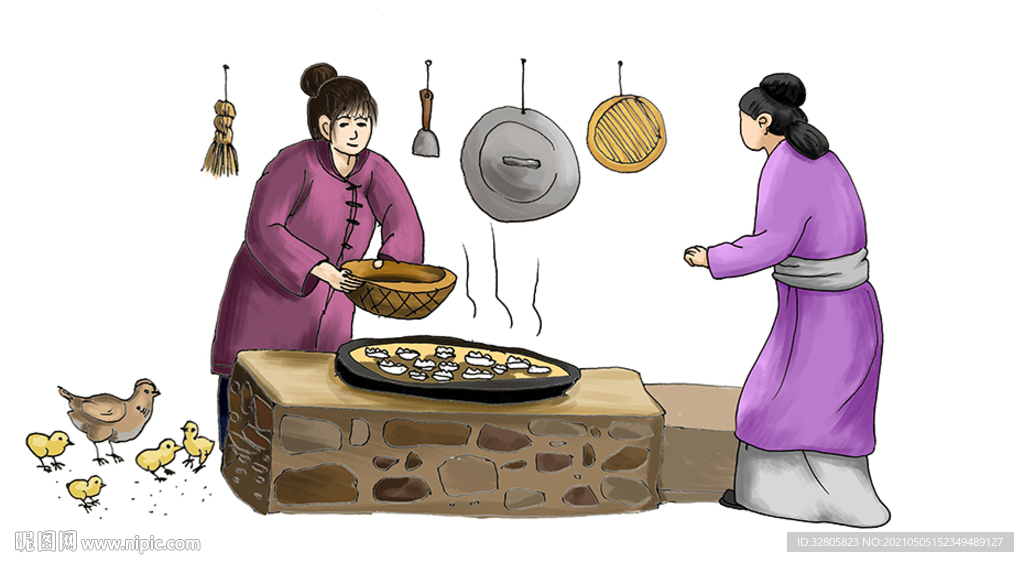 原創手繪古代生活做飯素材