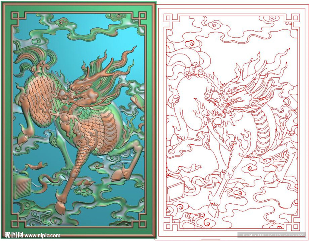 麒麟祥云背板門板后板